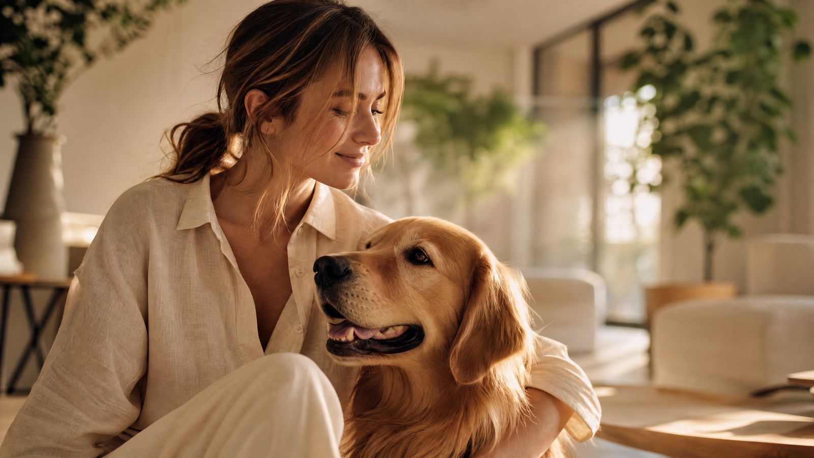 Familia con su perro en casa